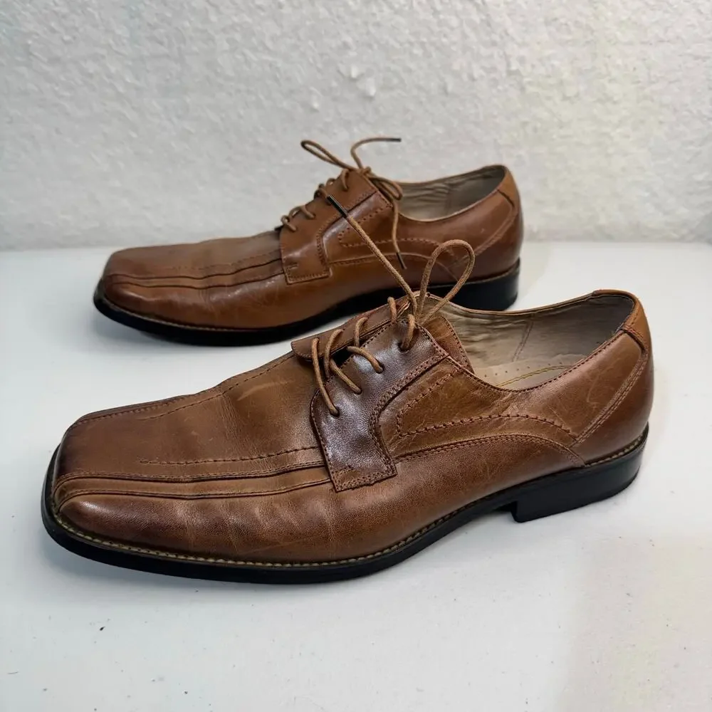Stacy Adams Corrado Brown Leather Oxford Lace-Up Dress Shoes Square Toe Men’s 10